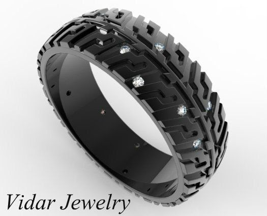 Black Gold Tire Tread Diamond Wedding Band-Unique Ring Design on Etsy, $1,305.00 lol!!!