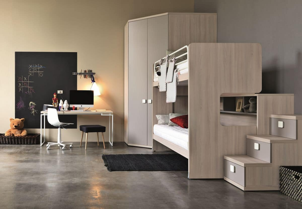 Cameretta per bambini, letto a castello con scaletta ...
