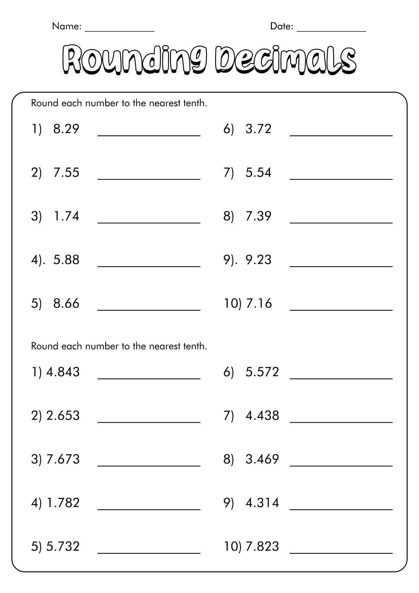 10 best images of rounding decimals number line worksheet