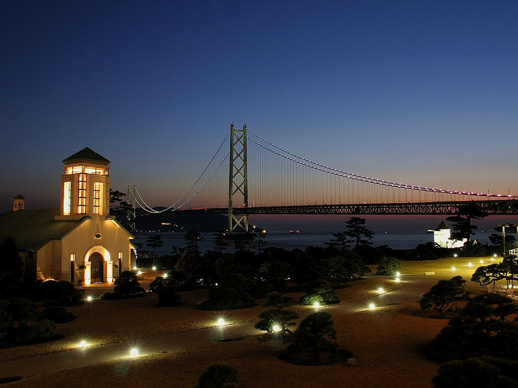 明石海峡大橋のライトアップと夜景 壁紙写真 兵庫と神戸の写真ブログ