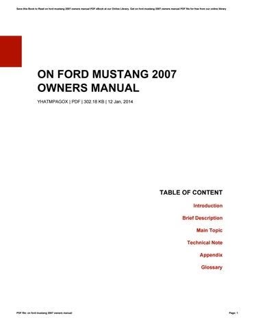 PDF 2007 Ford Mustang Owners Manual
