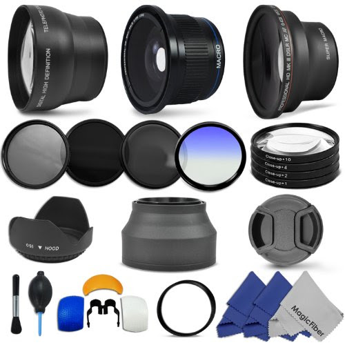 Accessory Kit for CANON PowerShot SX40 HS (SX30 SX20) IS - Includes: Lens Conversion Adapter + Professional .40x Super Wide Fisheye Lens + 0.43x Wide Angle Lens + 2x Telephoto Lens + Filter Kit (UV, CPL, ND8) + Macro Close-Up Set + Blue Color Filter + Hard Tulip Lens Hood + Collapsible Lens Hood + Center Pinch Lens Cap + Flash Diffuser Set + Lens Cleaning Kit + 3 MagicFiber Microfiber Cleaning Cloths On Sale