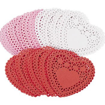 100 Mini Valentine Heart Doilies in pink, white & red!