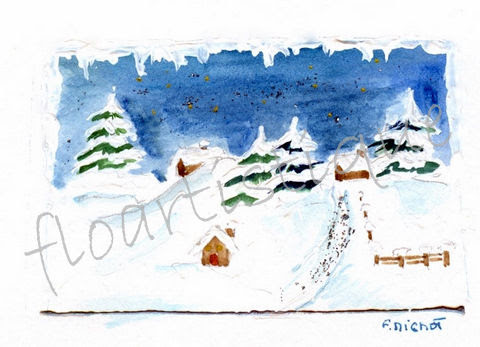 Carte aquarelle sur papier arche.