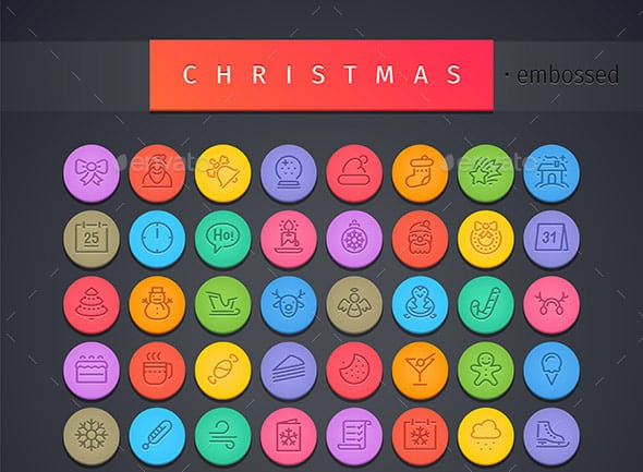 Christmas-Round-Embossed-Icons-Set