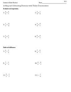 adding and subtracting fractions with unlike denominators worksheet for 5th 6th grade lesson planet