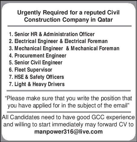 Qatar construction jobs