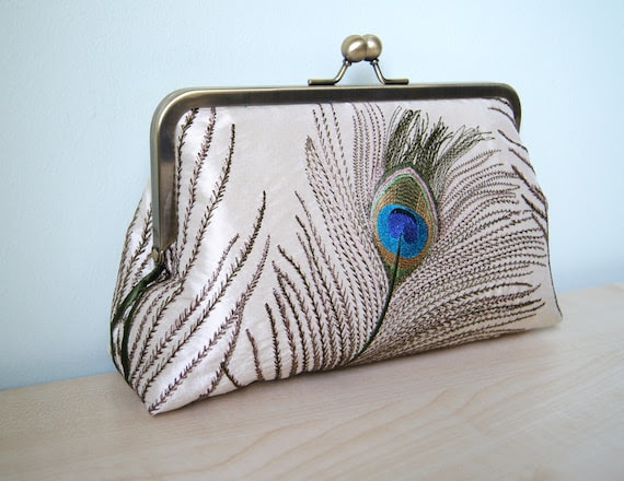EllenVINTAGE Silk Peacock Clutch With Silk Lining