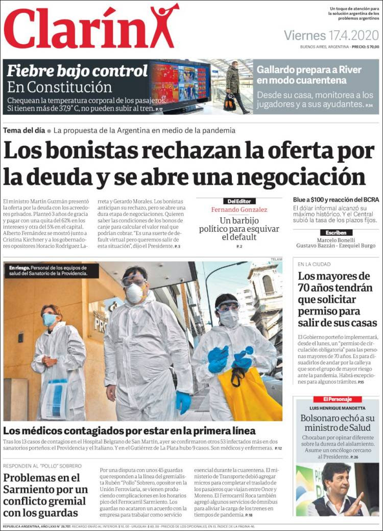 Portada de Clarín (Argentina)