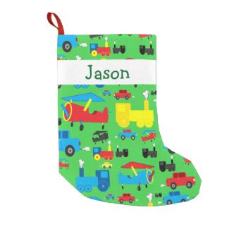 Personalized Cute Planes, Trains and Cars Pattern Small Christmas Stocking