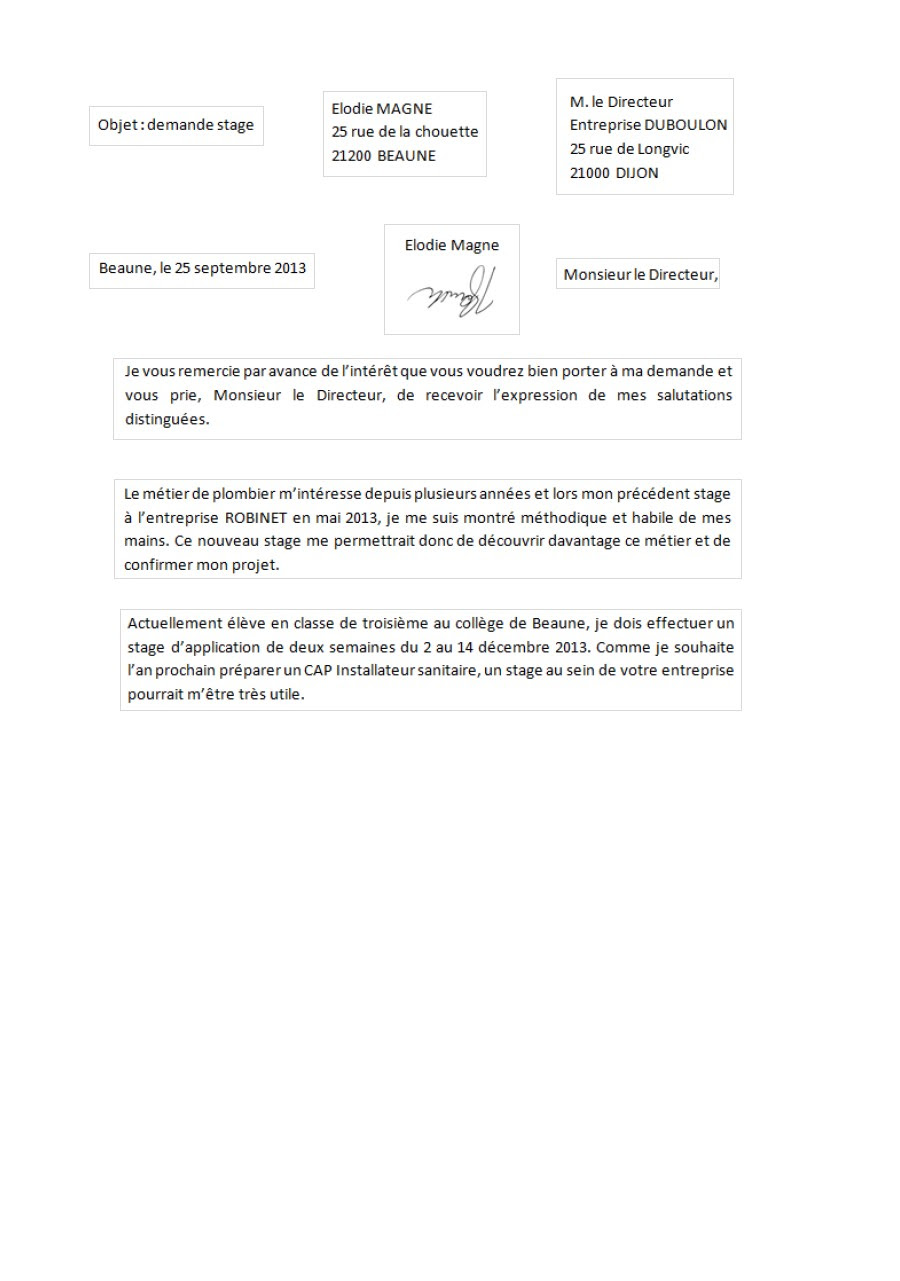exemple de lettre officielle 4eme
