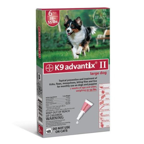 Bayer K9 Advantix II Red 6-Month Flea & Tick Drops for Large Dogs, 21-55 lbs.