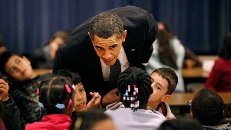 President Obama visits a school