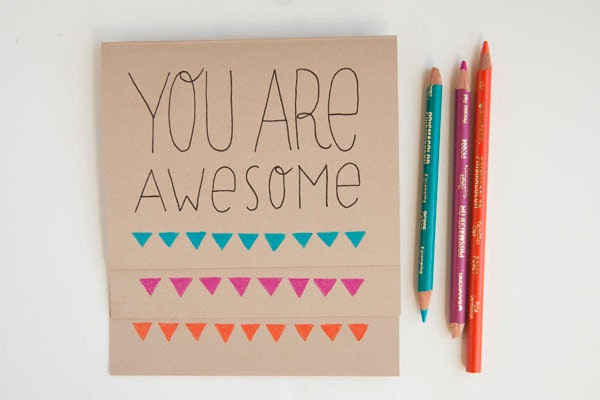 You Are Awesome Hand drawn blank card - choose orange, magenta and blue - littlebrightstudio