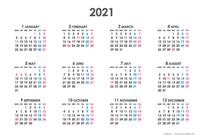 21年シンプルカレンダー 年間カレンダー かわいいカレンダーやペーパーグッズを無料 でダウンロードサイト Kajilabo Paper カジラボ ペーパー