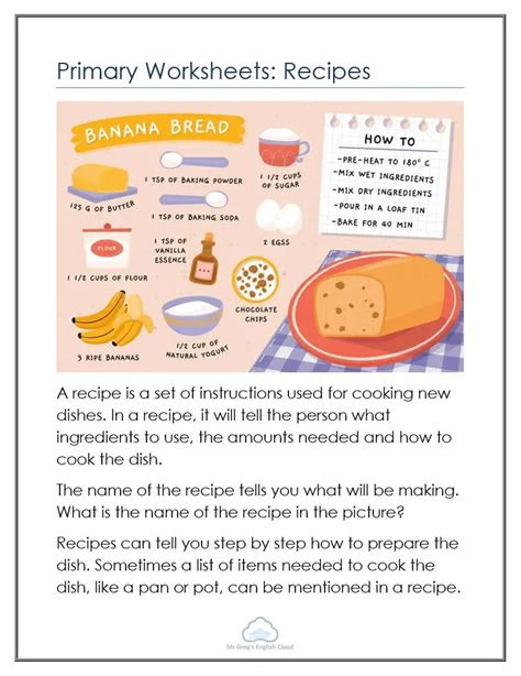 When children need extra practice using their reading skills, it helps to have worksheets available. primary worksheets recipes mr gregs english cloud