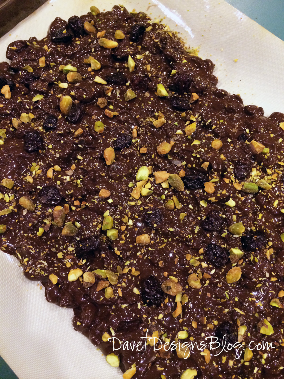 Dark Chocolate Bark with Pistachios and Dried Cherries