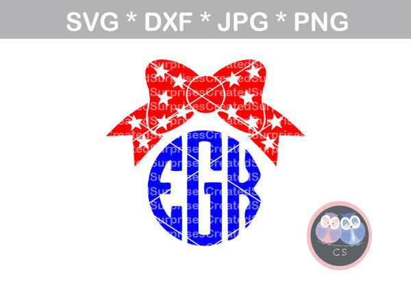 Download 4th Of July Bow Stars Monogram Frame Digital Download Svg Dxf Cu Createdsurprises