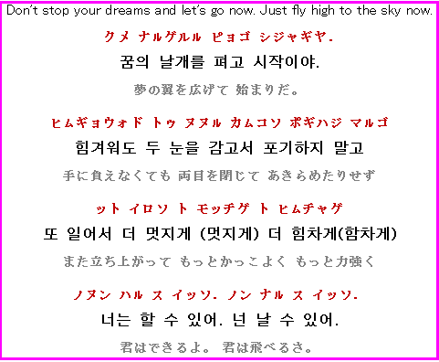 K Popで覚える韓国語２ その１ 夢に向かって 韓国語のお勉強 楽天ブログ