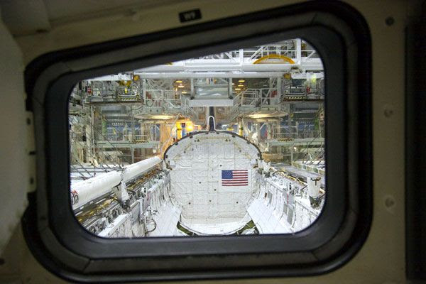 Atlantis' payload bay as seen from her cockpit, on December 22, 2011.