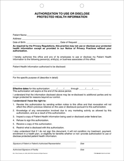 Authorization To Use Of Disclosure Protected Health Information