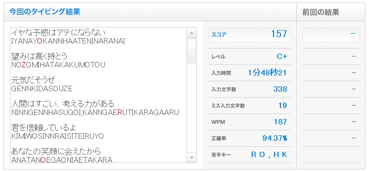 タッチタイピングの練習記録 イータイピング E Typing の結果