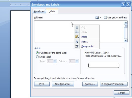 How to Create Labels with Mail Merge in Word 2007 - dummies