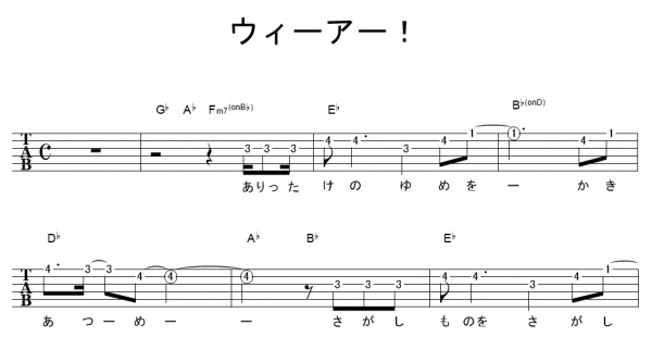 ウィーアー ｻﾋﾞ きただにひろし ギターtab譜 ﾒﾛﾃﾞｨ ｺｰﾄﾞ ギターワサビトscore
