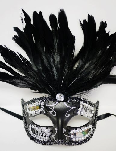Cheap Venetian Style Carbon Pattern Mask with Black Short Feather on Top