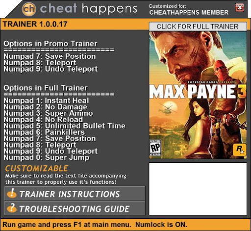 Max Payne 3 +1 Trainer for Retail