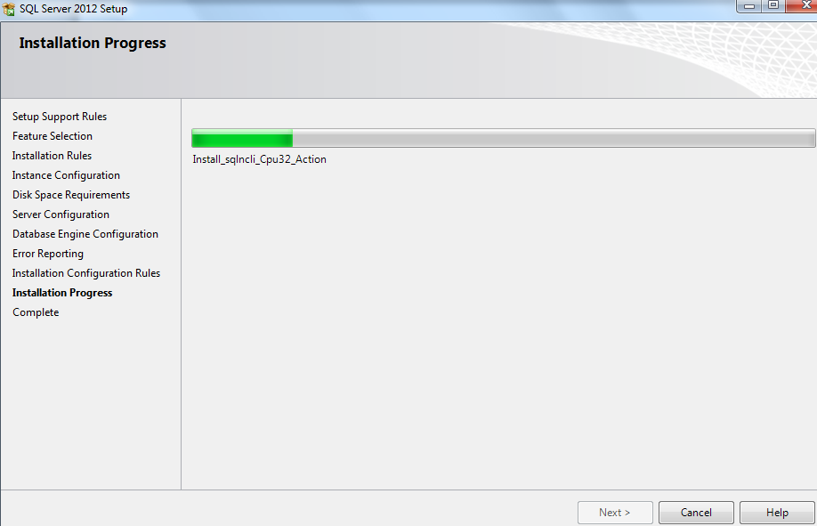 Instalación de SQL en progreso