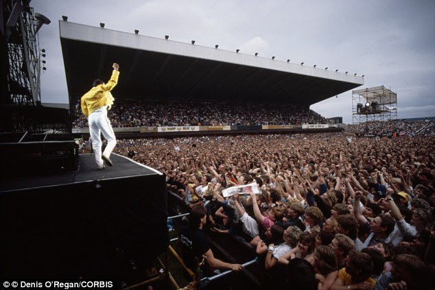 Songs evoking a sense of power included Queen's 'We will rock you' (Queen shown at Wembley Stadium in London, 1986). High-power music was found to evoke a sense of power subconsciously