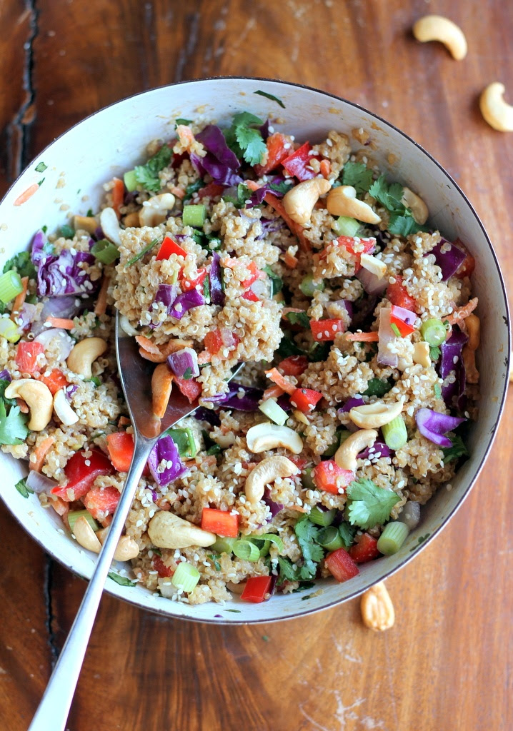 Crunchy Cashew Thai Quinoa Salad with Ginger Peanut Dressing