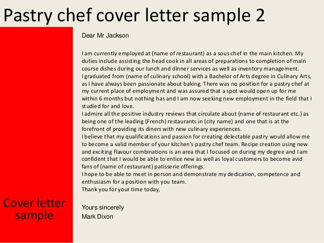Pastry chef cover letter