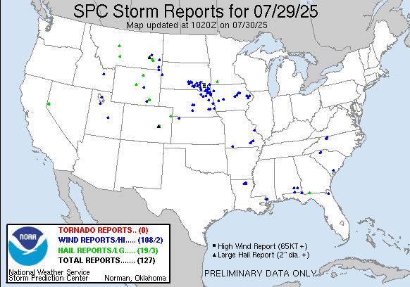 Today's severe weather reports