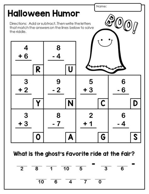 Halloween is just around the corner, and these fun math printables are great for your little . halloween math activities primary theme park