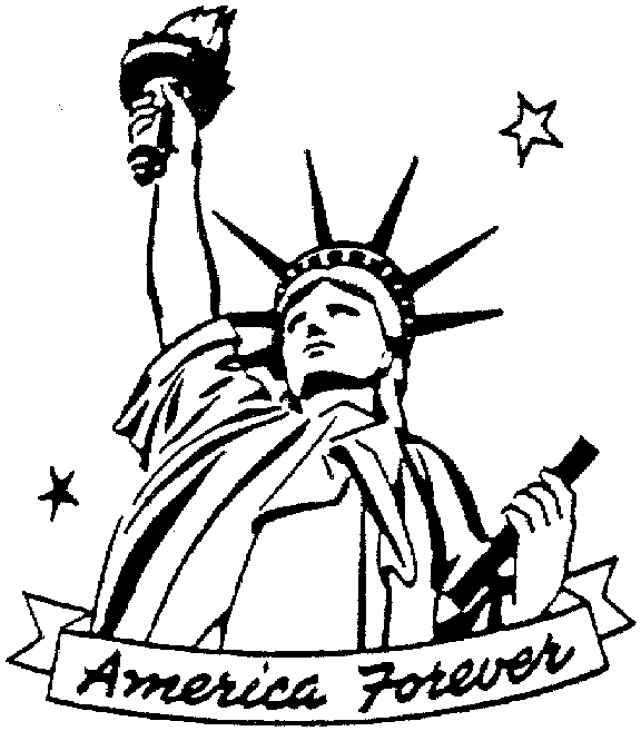 Coloring pictures patriotic images of the Statue of Liberty and pro-American message.