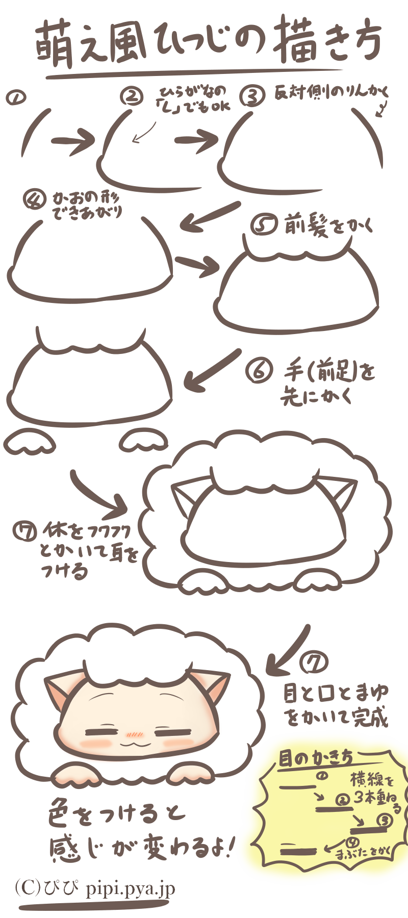 次は可愛い萌え風 小学生にもオススメ ボールペンで超簡単なひつじのイラストの描き方 ぴぴ