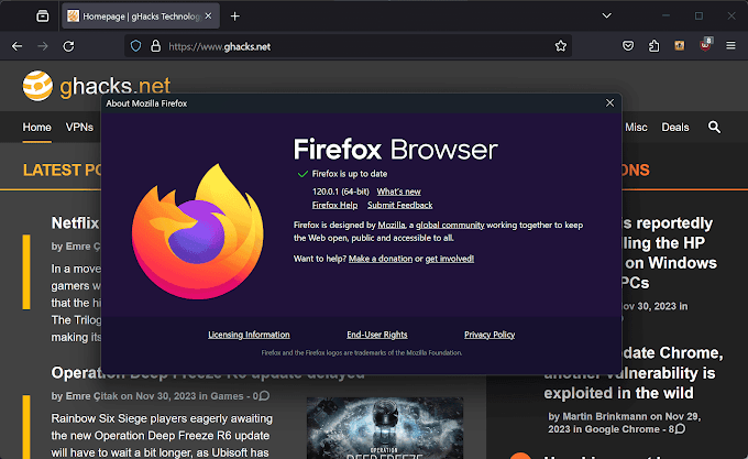 Firefox 120.0.1 update fixes issue that caused 100% CPU usage on some sites