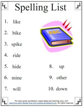 1st Grade Spelling Words - Long I