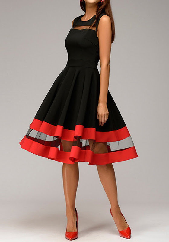black dress red blazer