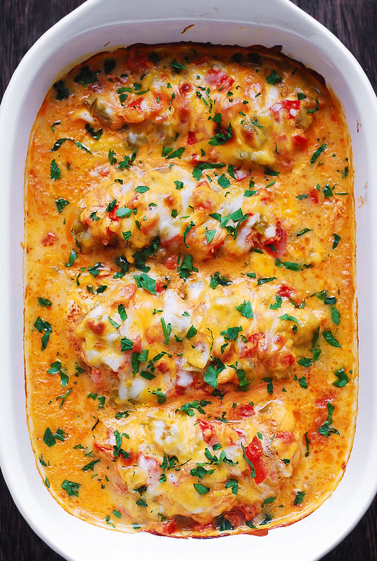 Southwestern chicken bake, Tex-Mex chicken bake, Queso smothered chicken