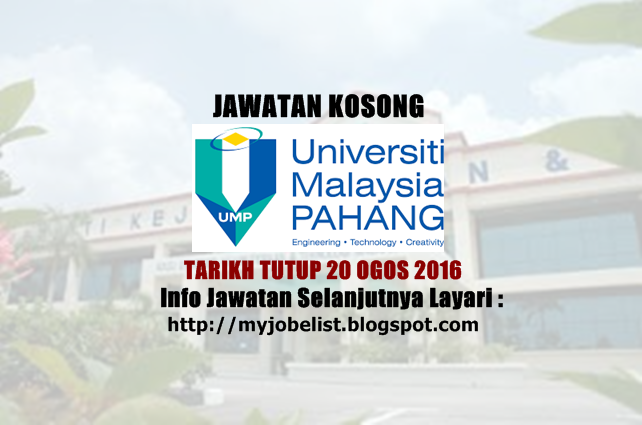 Jawatan kosong universiti malaysia pahang ogos 2016