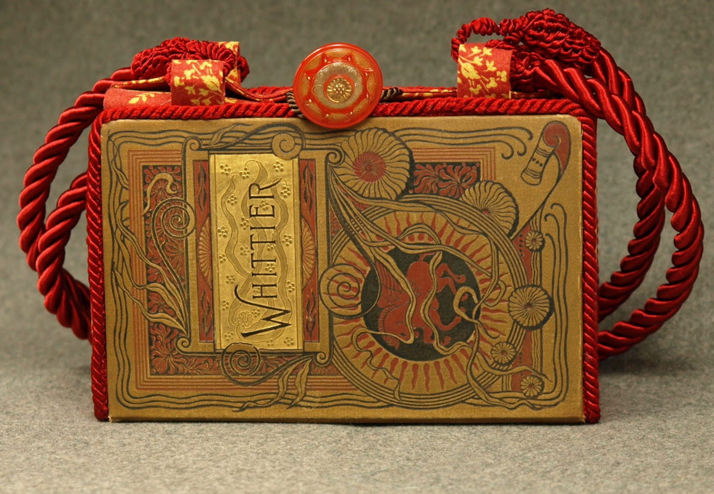 Vintage Book Shoulder Purse, Whittier's Poems, circa 1888