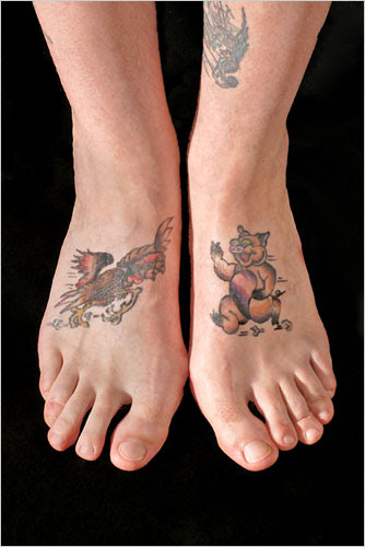 A photograph, taken last year, of the tattooed feet of U.S. Coast Guard 