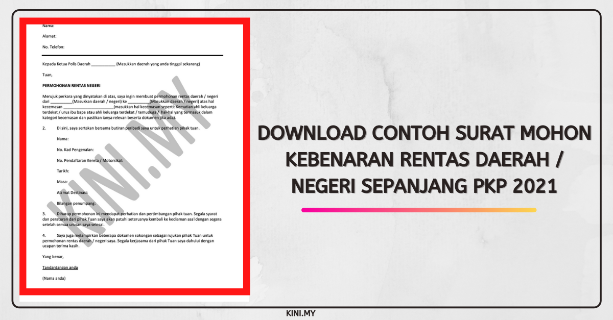 Download Contoh Surat Mohon Kebenaran Rentas Daerah / Negeri Sepanjang