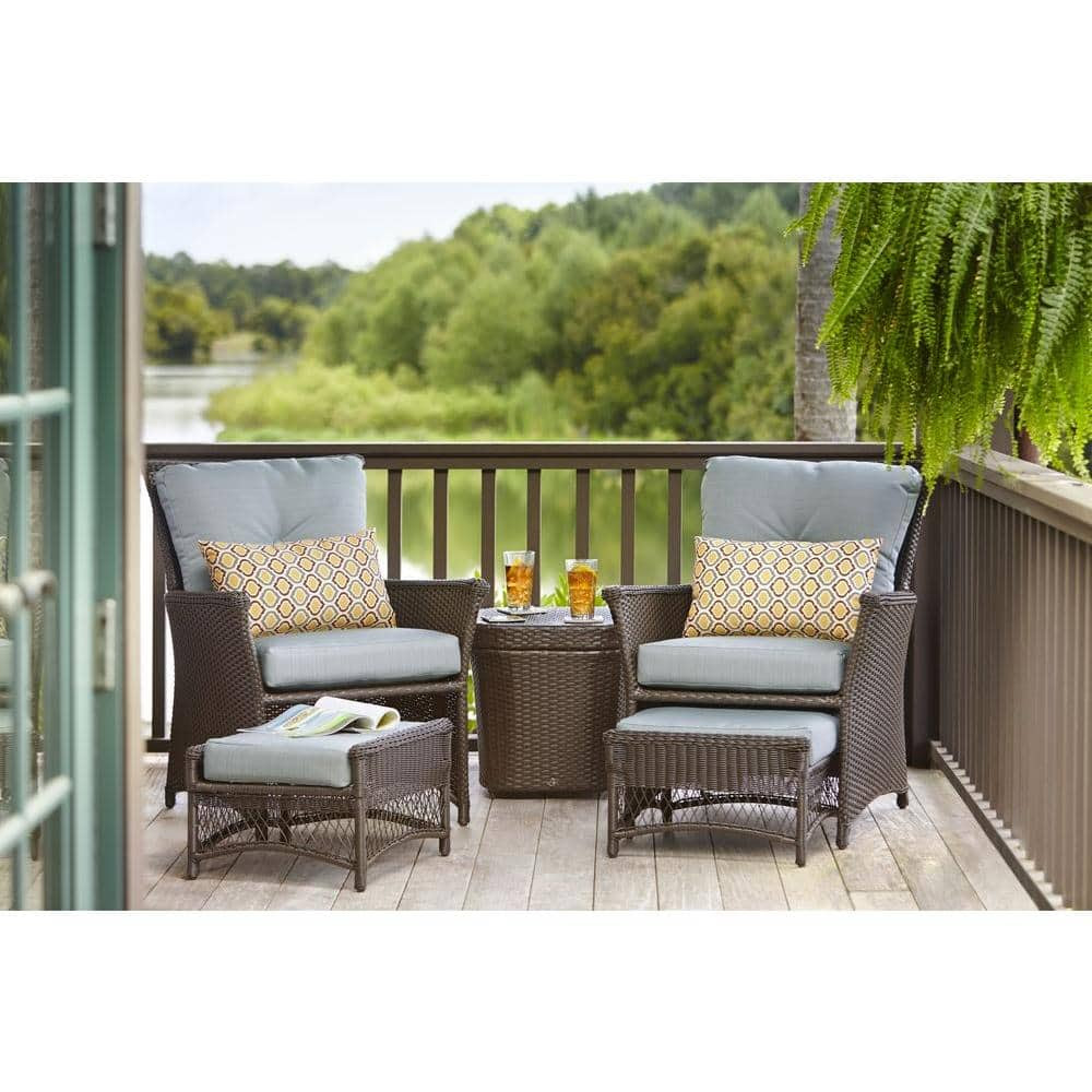 Hampton Bay Blue Hill 5 Piece Patio Conversation Set With Blue with Outdoor Conversation Chairs