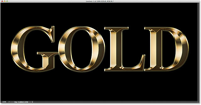 The gold text effect so far. Image © 2014 Photoshop Essentials.com