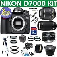 Nikon D7000 Digital Camera + Nikon 18-55 VR Zoom Lens + Nikon 70-300 Telephoto Zoom Lens + Nikon 50mm Lens + .40x Super Wide Angle Fisheye Lens + 2x Telephoto Lens + 4 Piece Macro Kit + 16GB Memory Card + 3 Year Celltime Warranty