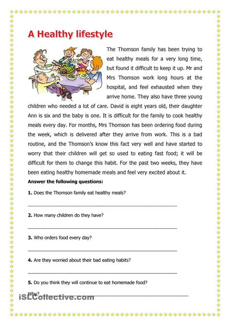When children need extra practice using their reading skills, it helps to have worksheets available. a healthy lifestyle reading comprehension worksheets reading